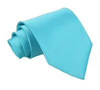 DQT Mens Plain Satin Extra Long Tie - 9cm Classic Necktie for Wedding Business & Formal Wear - Robin's Egg Blue