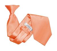 DQT Men's Plain Satin Polyester Easy to Wear Clip On Tie Made for Security Officers Business and Wedding - Coral