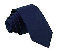 DQT Men's Plain Satin Polyester Wedding Modern Style Slim Tie - Navy Blue