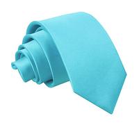 DQT Men's Plain Satin Polyester Wedding Modern Style Slim Tie - Robins Egg Blue