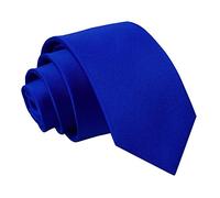 DQT Men's Plain Satin Polyester Wedding Modern Style Slim Tie - Royal Blue