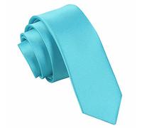 DQT Men's Plain Satin Polyester Wedding Skinny Tie - Robin's Egg Blue