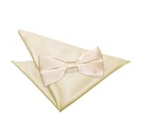DQT Mens Plain Satin Pre-Tied Bow Tie & Pocket Square Set (2pc) - Wedding, Business & Formal - Champagne