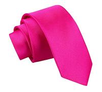 DQT Mens Plain Satin Tie - 5cm Skinny Width Necktie - Wedding, Business & Formal - Hot Pink