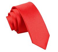 DQT Mens Plain Satin Tie - 5cm Skinny Width Necktie - Wedding, Business & Formal - Red
