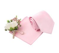 DQT Mens Plain Satin Tie & Pocket Square Set (2pc) - 9cm Classic Wedding, Business & Formal Necktie - Baby Pink