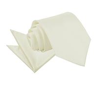 DQT Mens Plain Satin Tie & Pocket Square Set (2pc) - 9cm Classic Wedding, Business & Formal Necktie - Ivory