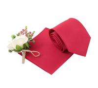 DQT Mens Plain Satin Tie & Pocket Square Set (2pc) - 9cm Classic Wedding, Business & Formal Necktie - Red