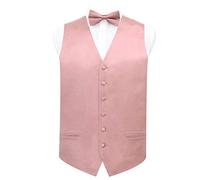 DQT Mens Plain Satin Waistcoat & Pre-Tied Bow Tie Set (2pc) - Wedding, Business & Formal - Dusty Pink 40" (L)
