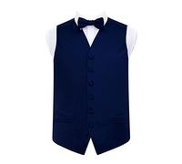 DQT Mens Plain Satin Waistcoat & Pre-Tied Bow Tie Set (2pc) - Wedding, Business & Formal - Navy Blue 44" (2XL)