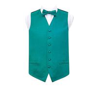 DQT Mens Plain Satin Waistcoat & Pre-Tied Bow Tie Set (2pc) - Wedding, Business & Formal - Teal 44" (2XL)
