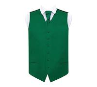 DQT Mens Plain Satin Waistcoat & Pre-Tied Scrunchie Cravat Set (2pc) - Wedding, Business & Formal - Emerald Green 40" (L)
