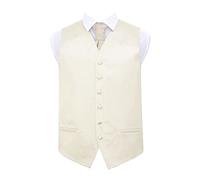 DQT Mens Plain Satin Waistcoat & Pre-Tied Scrunchie Cravat Set (2pc) - Wedding, Business & Formal - Ivory 50" (5XL)