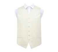 DQT Mens Plain Satin Waistcoat - Wedding, Business & Formal Suit Vest - Ivory 42" (XL)