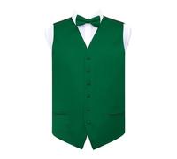 DQT Men's Plain Satin Wedding Waistcoat, Bow Tie, Pocket Square, Cufflinks and Lapel Pin 5pc Set (UK, Numeric, 42, Regular, Regular, Emerald Green)