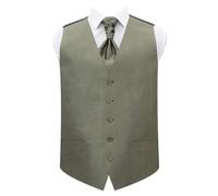 DQT Mens Plain Shantung Waistcoat Cravat Pocket Square Cufflinks & Lapel Pin Set (5pc) - Wedding, Business & Formal - Sage Green 40" (L)