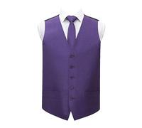 DQT Mens Plain Shantung Waistcoat & Matching Tie Set - Wedding Business & Formal Suit Vest - Cadbury Purple 44" (2XL)