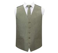DQT Mens Plain Shantung Waistcoat & Matching Tie Set - Wedding Business & Formal Suit Vest - Sage Green 36" (S)