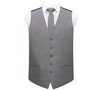 DQT Mens Plain Shantung Waistcoat & Matching Tie Set - Wedding Business & Formal Suit Vest - Steel Grey 50" (5XL)