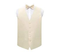DQT Mens Plain Shantung Waistcoat & Pre-Tied Bow Tie Set - Wedding Formal Suit Vest - Beige 50" (5XL)