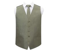 DQT Men's Plain Shantung Wedding Waistcoat, Classic Tie, Pocket Square, Cufflinks and Lapel Pin 5pc Set - Sage Green 40"