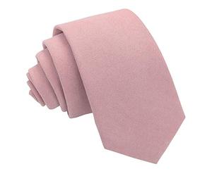 DQT Mens Plain Suede Slim 7cm Tie - Wedding Business & Formal Necktie - Dusty Pink
