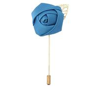 DQT Mens Plain Twill Floral Lapel Pin Boutonniere for Wedding Suit - Azure Blue