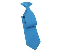 DQT Men's Plain Twill Wedding Formal Clip On Tie - Azure Blue