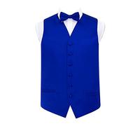 DQT Men's Plain Wedding Waistcoat Bow Tie Pocket Square + Cufflinks Set Royal Blue 48"