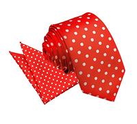 DQT Mens Polka Dot Slim Tie & Pocket Square Set (2pc) - Wedding, Business & Formal - Red