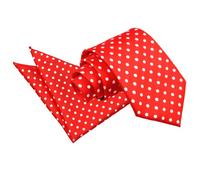 DQT Mens Polka Dot Tie, Pocket Square & Cufflinks Set (3pc) - Wedding, Business & Formal - Red