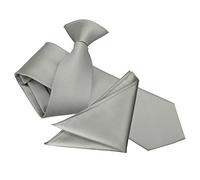 DQT Mens Solid Check 7cm Slim Clip-On Tie and Pocket Square Set - Wedding Business Formal Necktie - Silver