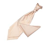 DQT Mens Solid Check Pre-Tied Scrunchie Cravat & Pocket Square Set (2pc) - Wedding, Business & Formal - Champagne