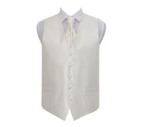 DQT Men's Solid Check Wedding Waistcoat, Cravat, Pocket Square and Cufflinks 4pc Set - Ivory 44"