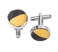 DQT Mens Stripe Rhodium Plated Cufflinks - Wedding, Business & Formal - Yellow & Black