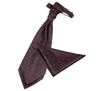 DQT Mens Swirl Floral Jacquard Pre-Tied Scrunchie Cravat & Pocket Square Set (2pc) - Wedding, Business & Formal - Black & Burgundy