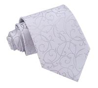 DQT Mens Swirl Floral Jacquard Tie - 9cm Classic Width Necktie - Wedding, Business & Formal - Silver