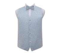 DQT Mens Swirl Jacquard Waistcoat & Pre-Tied Bow Tie Set (2pc) - Wedding, Business & Formal - Baby Blue 40" (L)