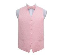 DQT Mens Swirl Jacquard Waistcoat & Pre-Tied Bow Tie Set (2pc) - Wedding, Business & Formal - Baby Pink 40" (L)