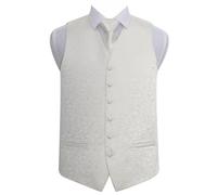 DQT Mens Swirl Waistcoat Tie Pocket Square & Cufflinks Set (4pc) - Wedding, Business & Formal - Ivory 40" (L)