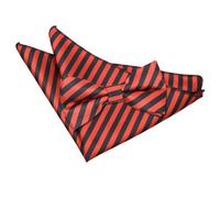 DQT Mens Thin Stripe Pre-Tied Bow Tie & Pocket Square 2pc Set - Wedding, Business & Formal Wear - Red & Black