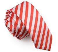 DQT Mens Thin Stripe Tie - 5cm Slim Skinny Necktie for Wedding, Business & Formal Wear - White and Red