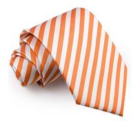 DQT Mens Thin Stripe Tie - 9cm Classic Width Necktie - Wedding, Business & Formal - Orange & White