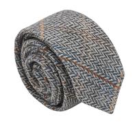DQT Men's Tweed Patterned Slim Tie (Overcheck White & Grey Tweed Herringbone Check)