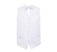 DQT New Plain Men's White Wedding Waistcoat & Pre-Tied Bow Tie Set - 50