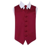 DQT New Plain Satin Burgundy Boy's Waistcoat and Tie Set - 11-12 years: 32"