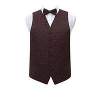 DQT New Swirl Jacquard Black and Burgundy Men's Waistcoat, Pre-Tied Bow Tie, Hanky & Cufflinks - 40"