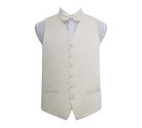 DQT New Swirl Jacquard Ivory Men's Waistcoat and Pre-Tied Bow Tie - Size S: 36