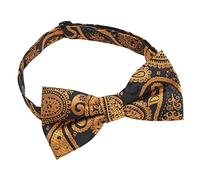 DQT Paisley Bohemian Floral Wedding Pre-Tied Bow Tie for Men - Black & Gold