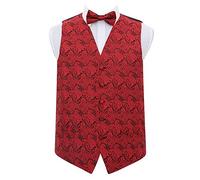 DQT Paisley Floral Patterned Wedding Waistcoat & Bow Tie for Men (UK, Numeric, 38, Regular, Regular, Black & Red)